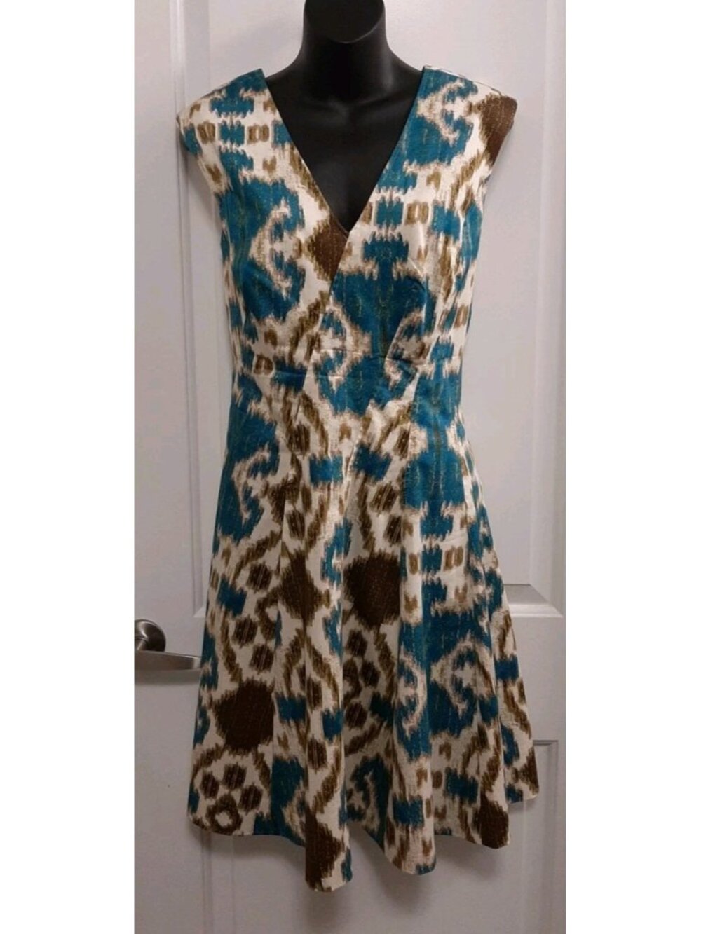 Womens New York Jones Dress Size 14 Upper Lined Sleeveless V Front Back Cotton